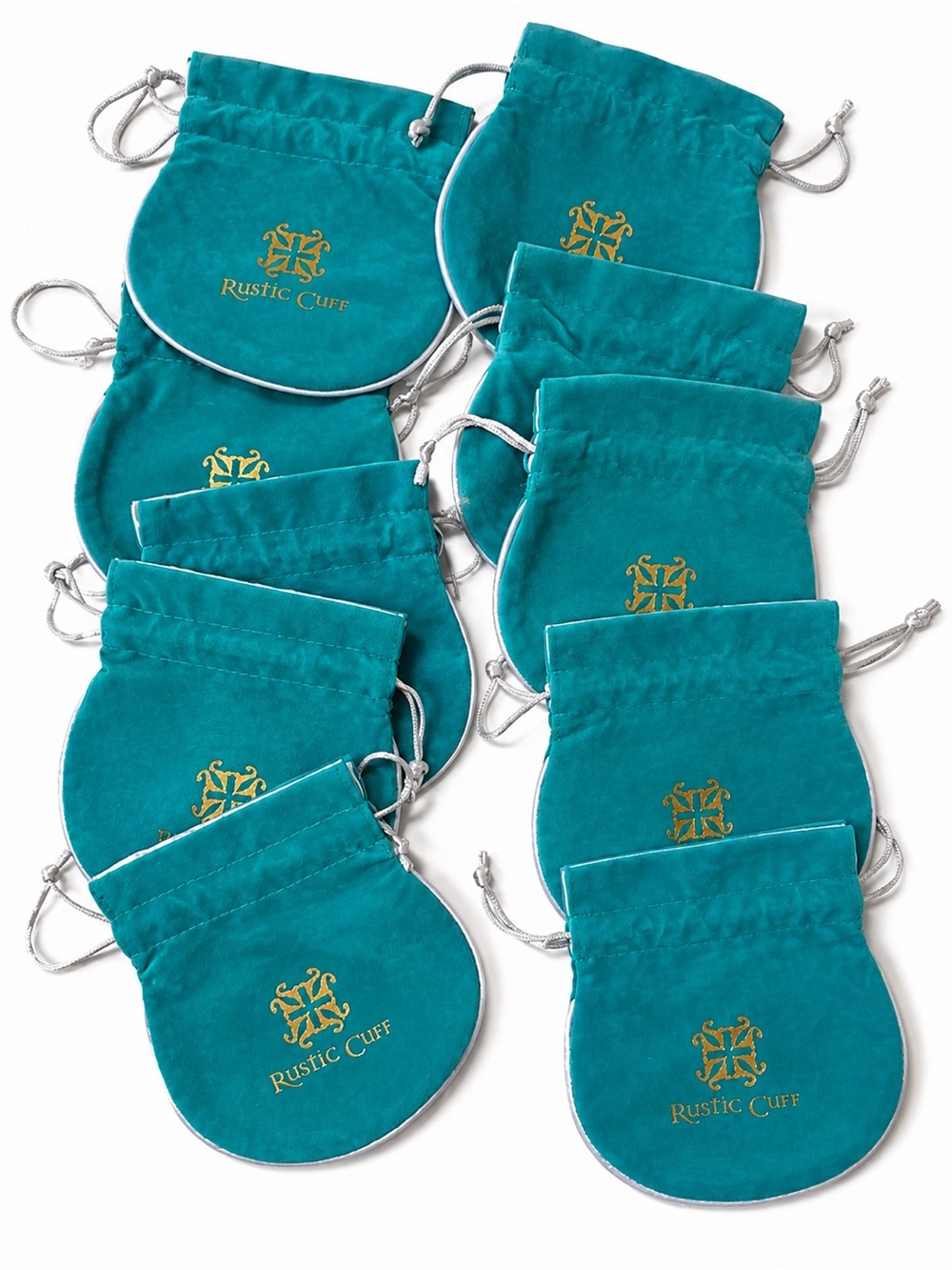 Lot of 10 Rustic Cuff Teal Jewelry Drawstring Storage Pouches Authentic